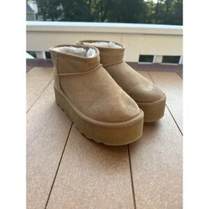 Cozy Chestnut Fashion Pull On Faux Fur Platform Winter Ankle Boots 6.5m